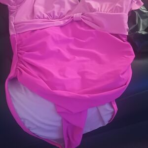 Pink One-Piece Swimwear with Front Knot